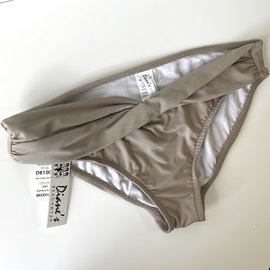 NWT sand tan bikini bottoms drape ruched waistband Sahara khaki TAUPE full back